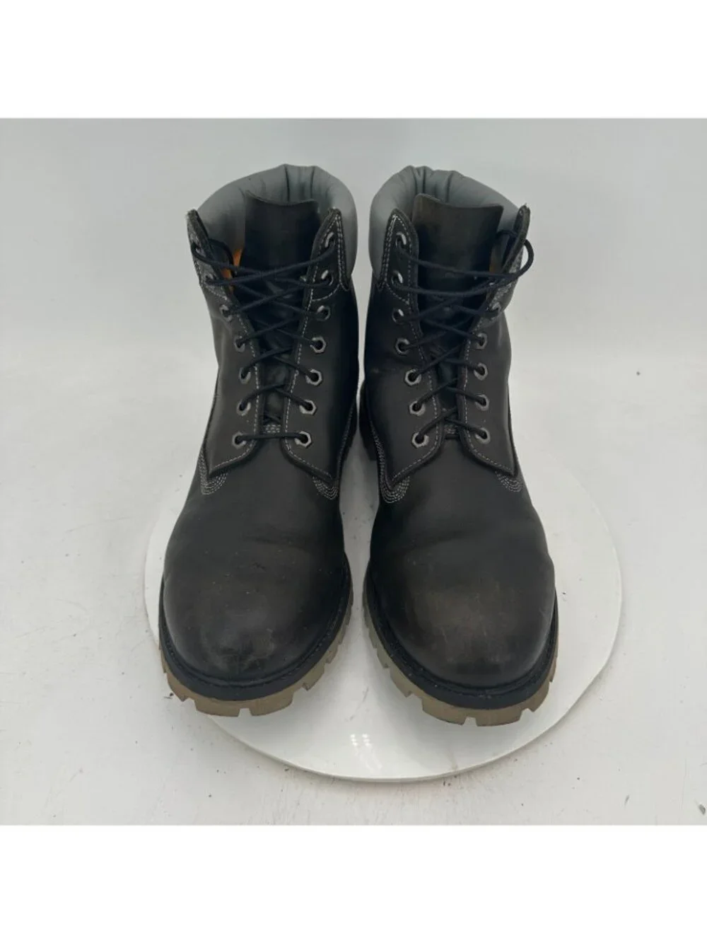 Timberland Men Size 13M Black Leather Silver Stitched Steel Toe Combat Boot
